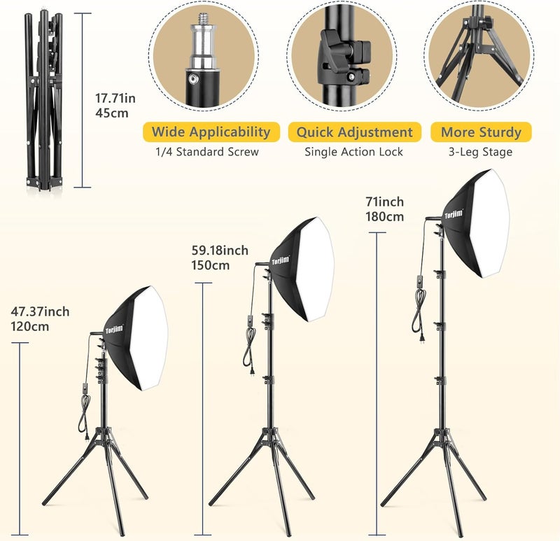 Torjim Softbox Photography Lighting Kit, 20'' x 20'' Professional Softbox Lighting Kit with 85W 3000-7500K LED Bulbs, Studio Lights for Photography/Video Recording/Live Streaming - Image 3